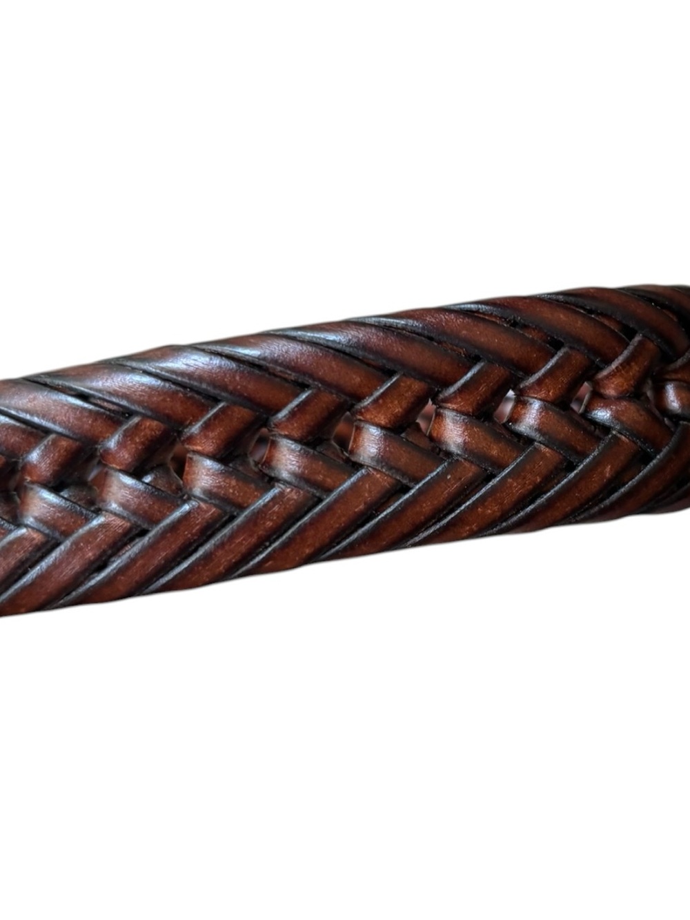 Brown Braided Genuine Leather Belt 1.25” Wide Brushed Silver Buckle Size 38 - Picture 5 of 13